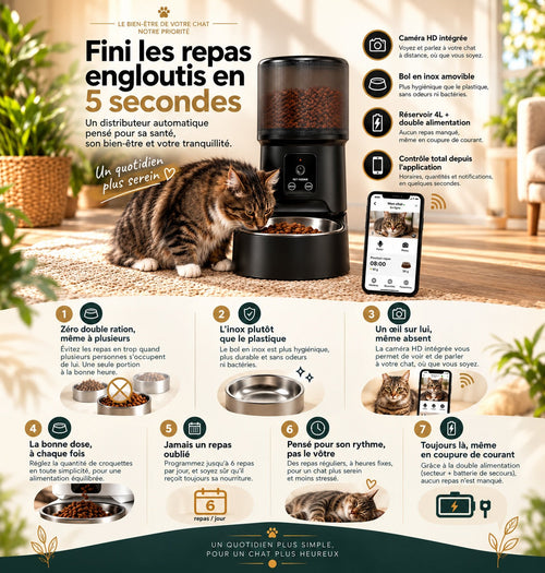 Distributeur de croquettes Sensatine noir transparent, fini les repas engloutis en 5 secondes