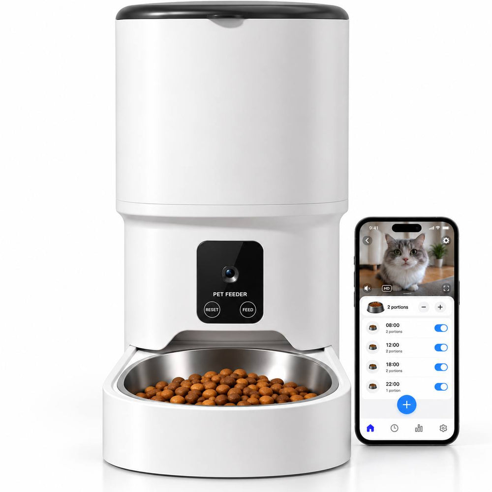 Distributeur de Croquettes Automatique pour Chat et Chien blanc opaque