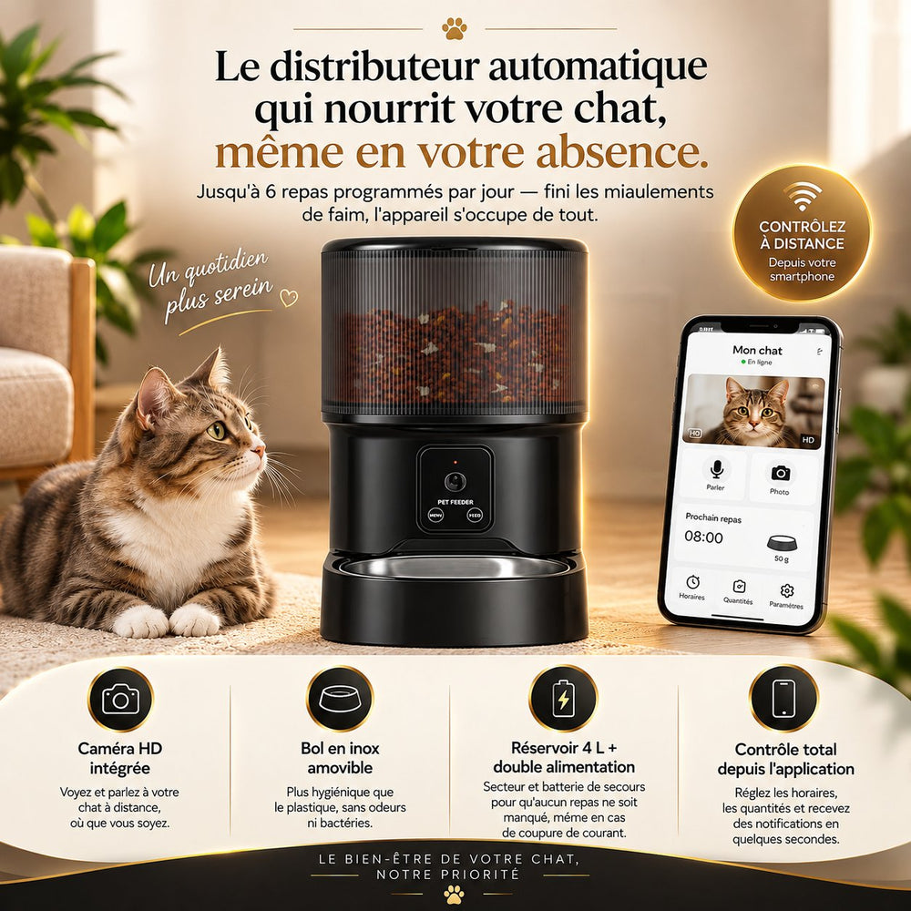 Distributeur de croquettes Sensatine noir transparent, vue d'ensemble