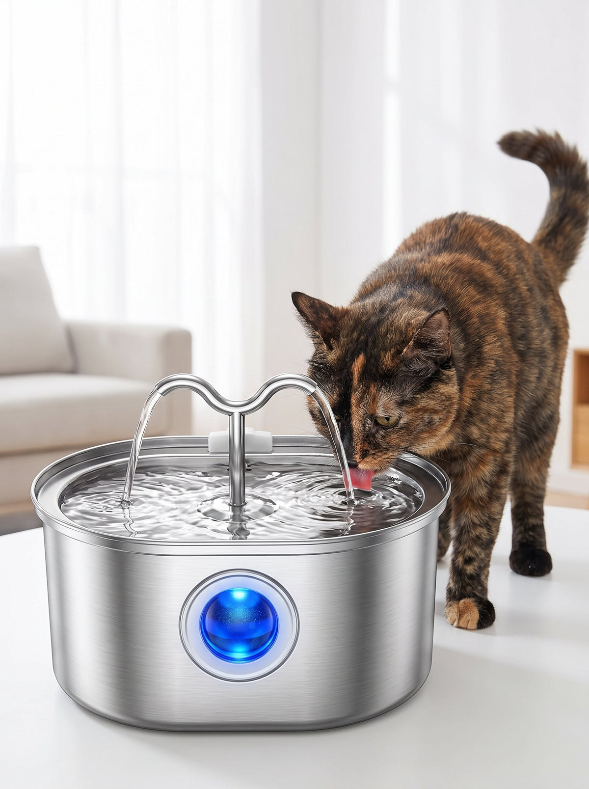 Fontaine à eau double jet Sensatine pour chat, vue de face