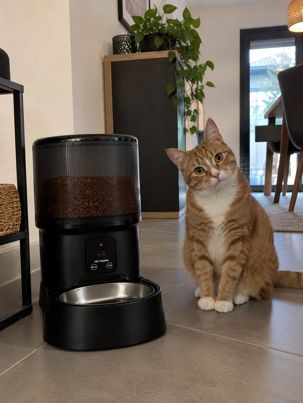 Distributeur de croquettes Sensatine noir transparent, vue de face